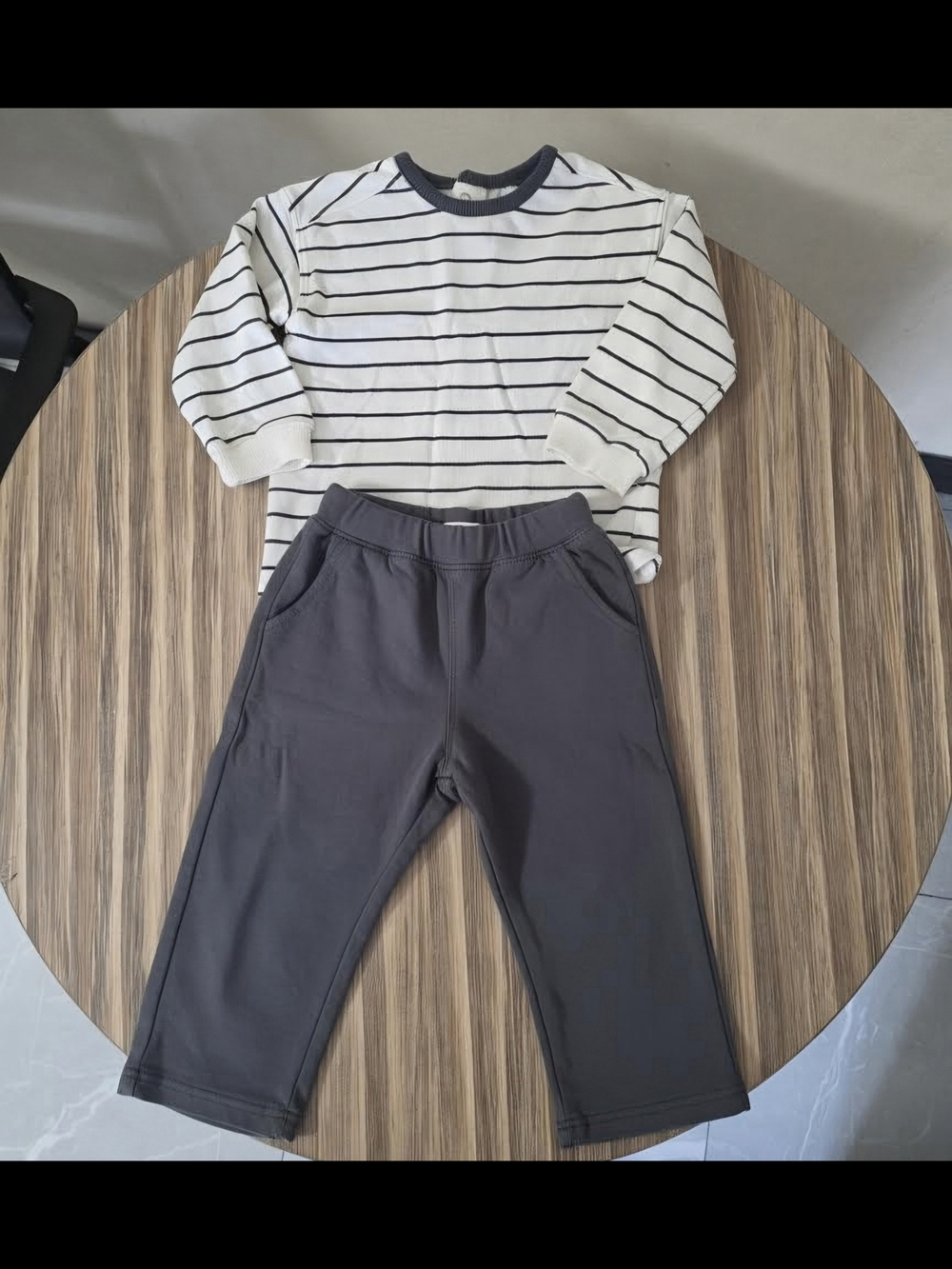 H&M Dark Grey Joggers with Striped Long-Sleeve Top
